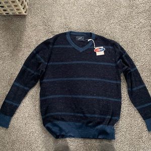 Mens Cotton V neck Charcoal grey blue stripe